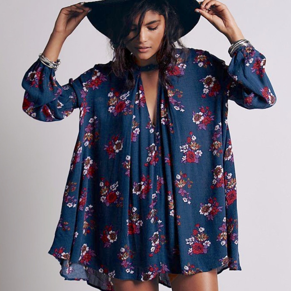 Free People Floral Mini Swing Dress